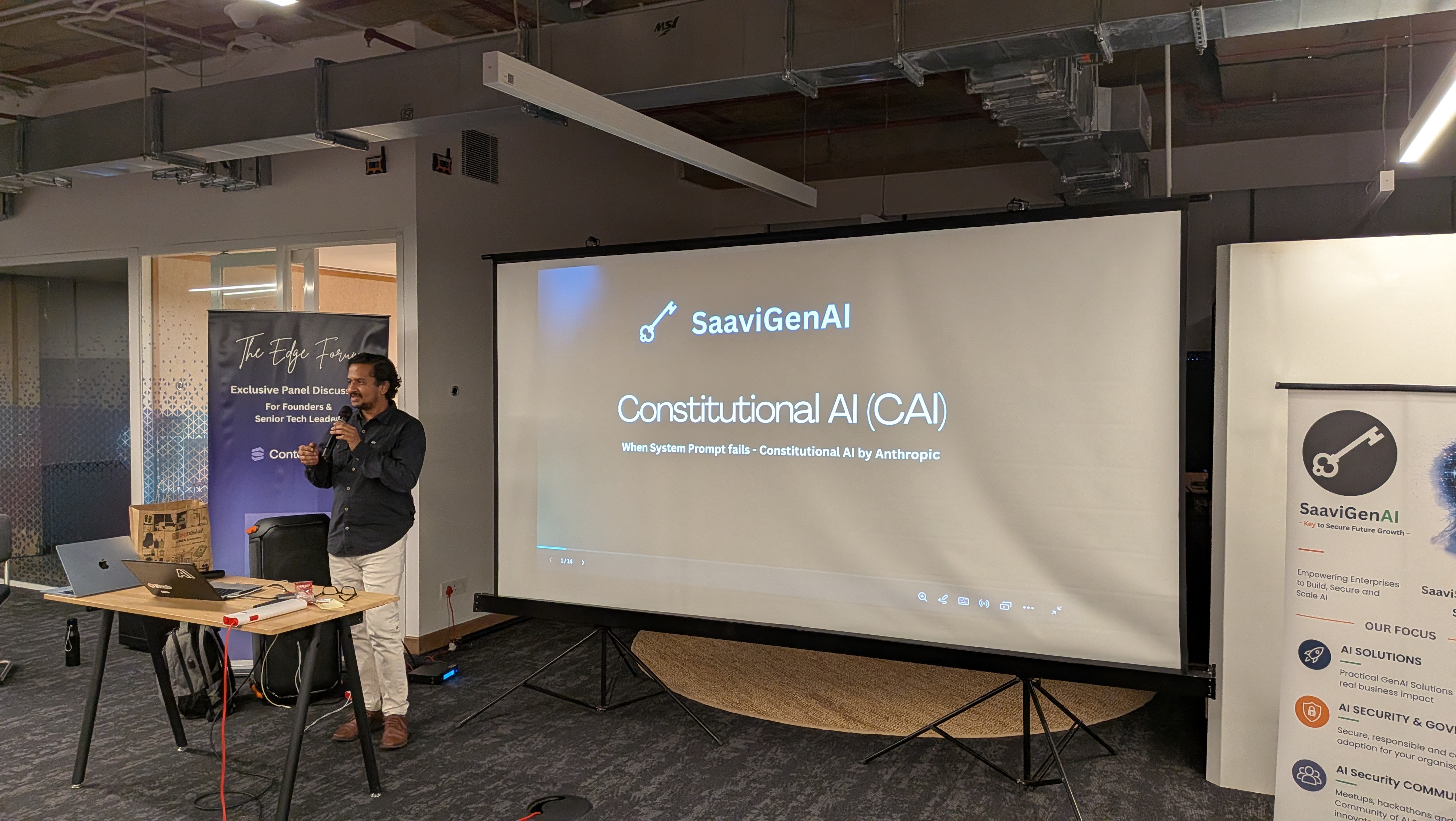 Nanda, Founder of SaaviGenAI, presenting on Anthropic's Constitutional AI (CAI)