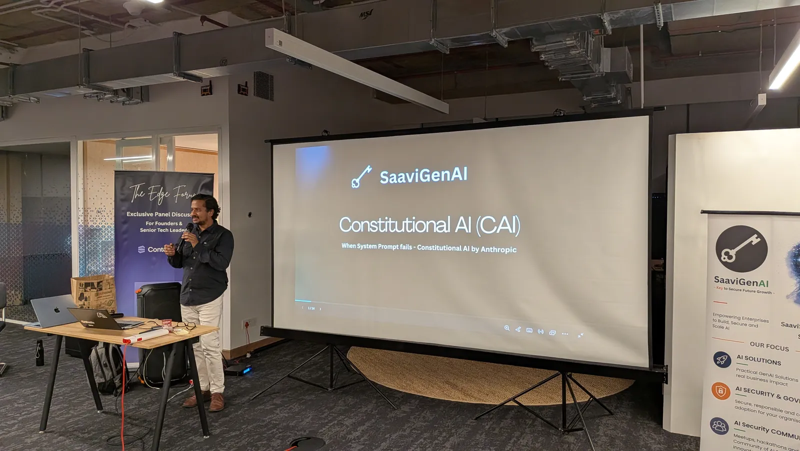Nanda, Founder of SaaviGenAI, presenting on Anthropic's Constitutional AI (CAI)